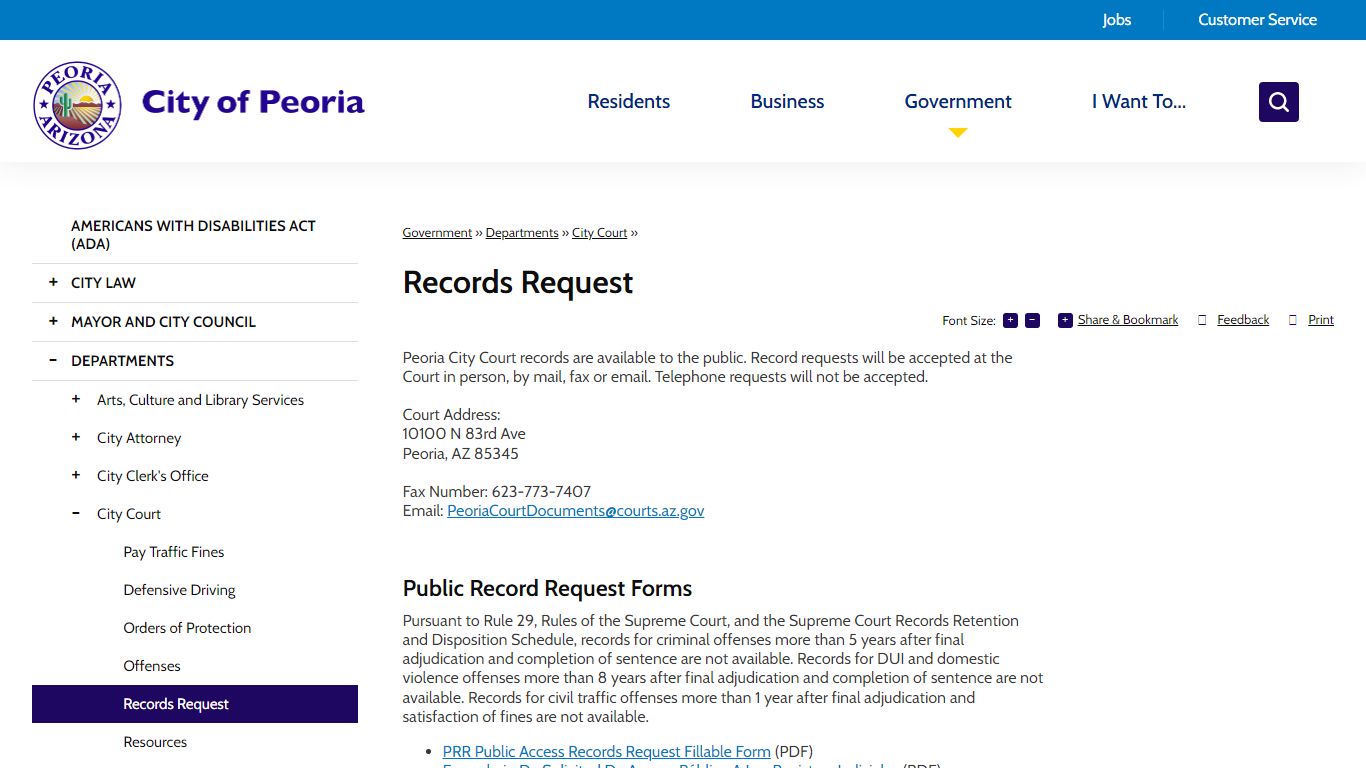 Records Request | City of Peoria